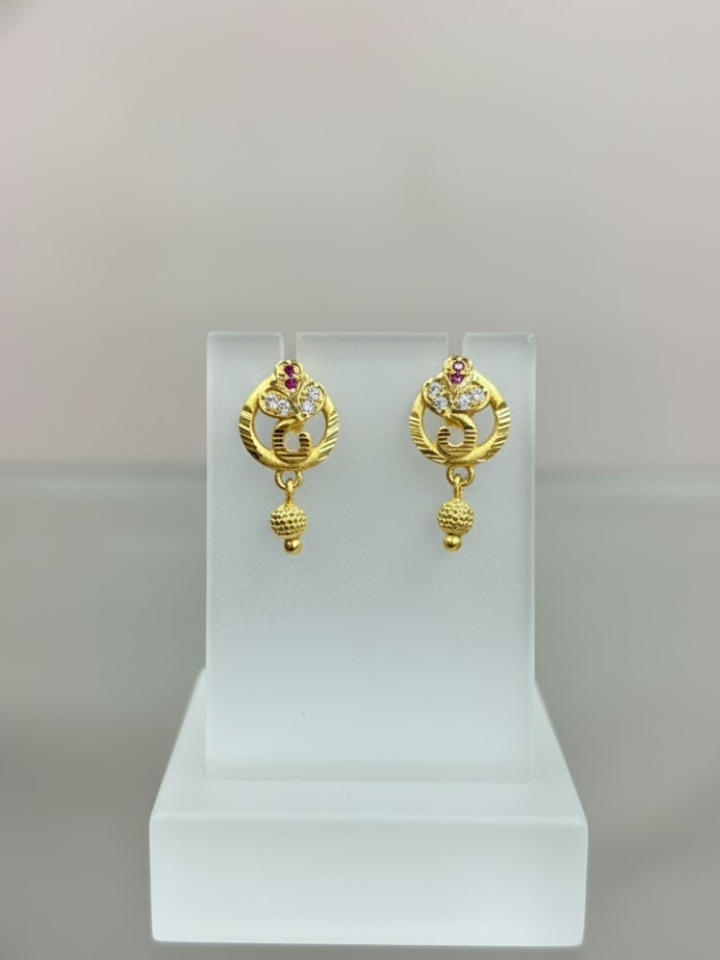 Gold-Plated Peacock Stud Earrings with Zircon & Ruby | Daily Wear Jewel