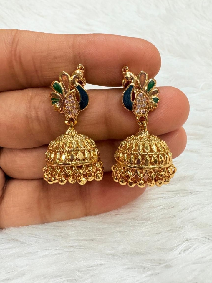 Elegant Peacock Design Microplated Jhumka Earrings – Regular Use
