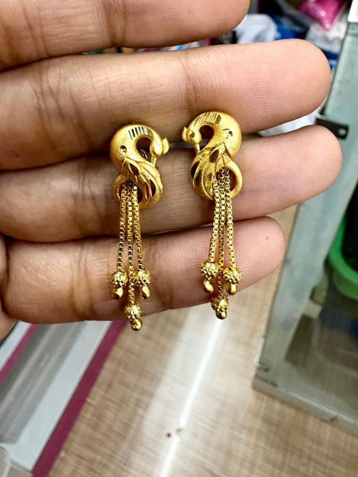 Traditional Peacock Design Gold Drop Earrings for Women