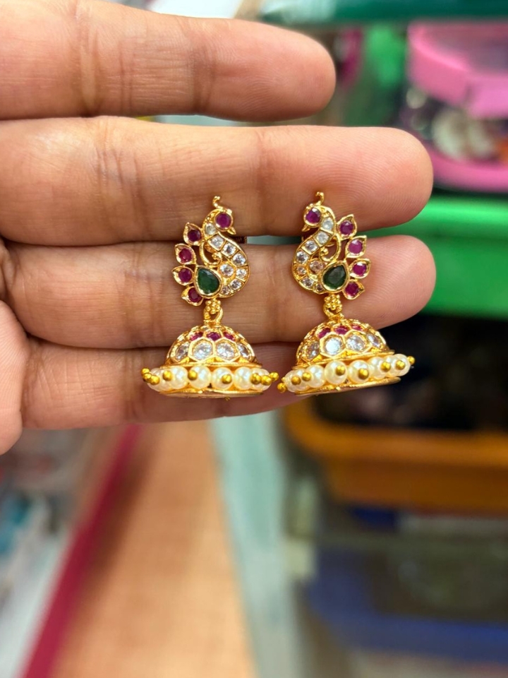 Traditional Peacock Design Jhumka Earrings for Women – Gold Finish | Bridal & Festive Wear | ₹499