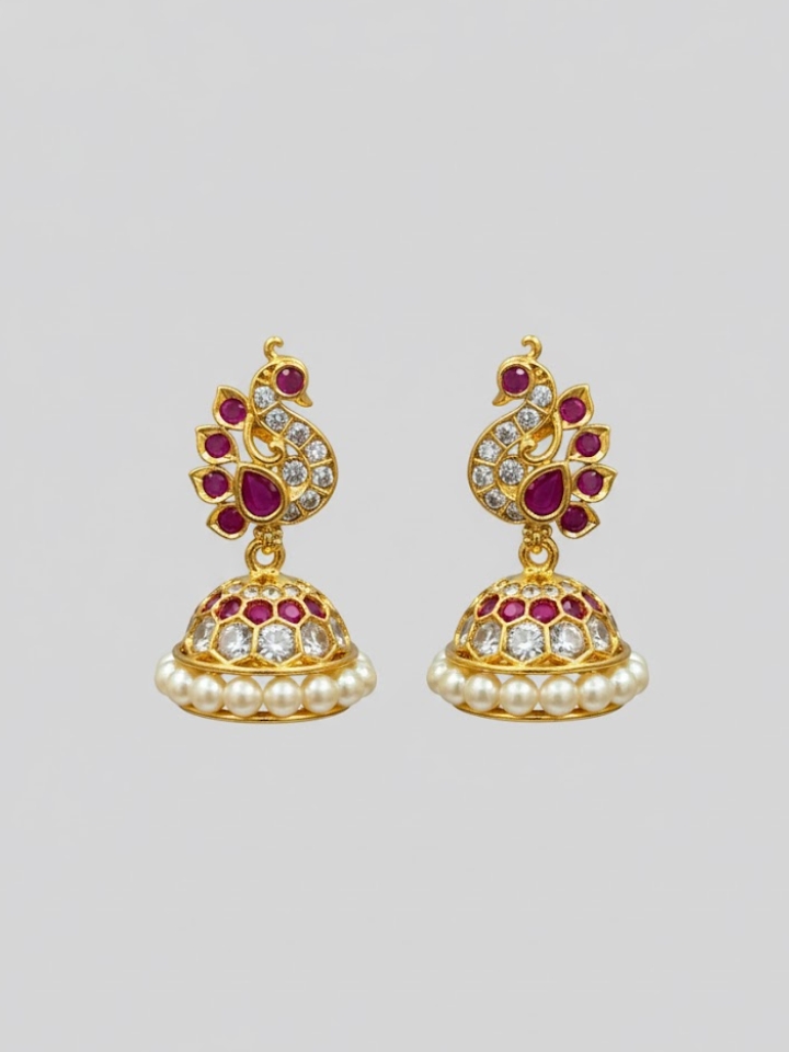 Traditional Peacock Design Jhumka Earrings for Women – Gold Finish | Bridal & Festive Wear | ₹499