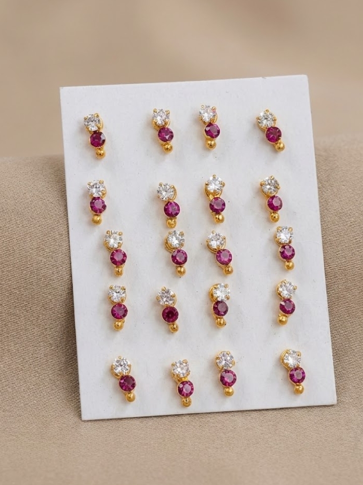 Kids Micro Plated Earrings – Pink Stone | Daily Wear Studs for Girls | Affordable Kids Jewelry ( Pair )