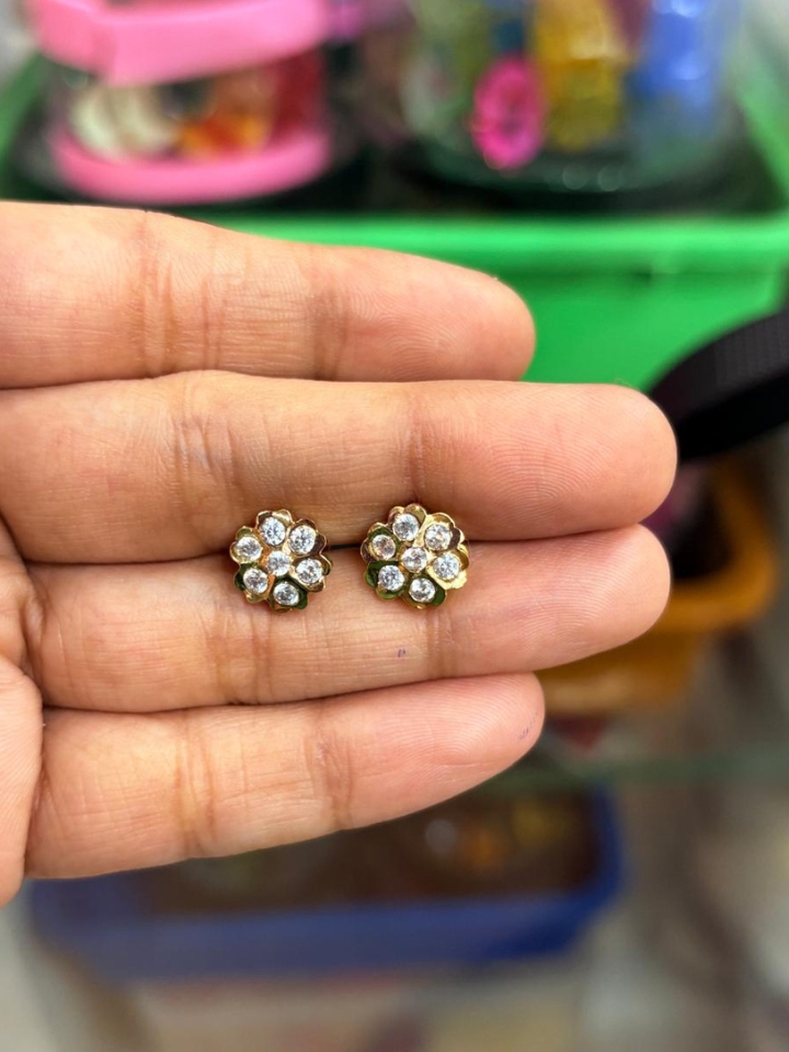 Ruby Center Floral Impon Earrings | Traditional CZ Studs for Regular Wear