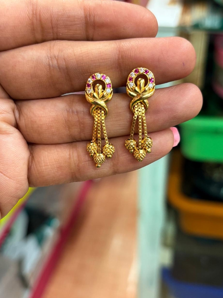 Gold Replica Drop Earrings for Women – Elegant Pink Stone Design