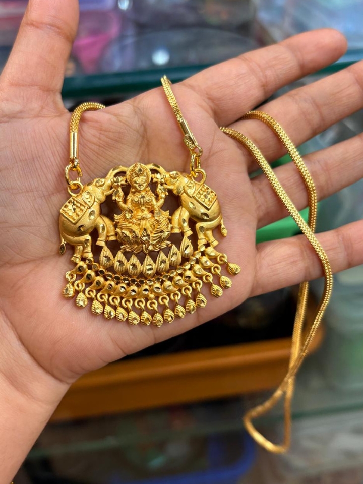 Gold Replica Gaja Lakshmi Pendant Chain for Women – Temple Jewelry