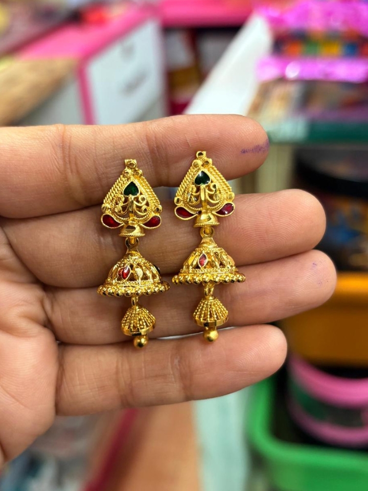 Gold Replica Traditional Jhumka Earrings for Women – Lightweight Temple Design -LFSJM11