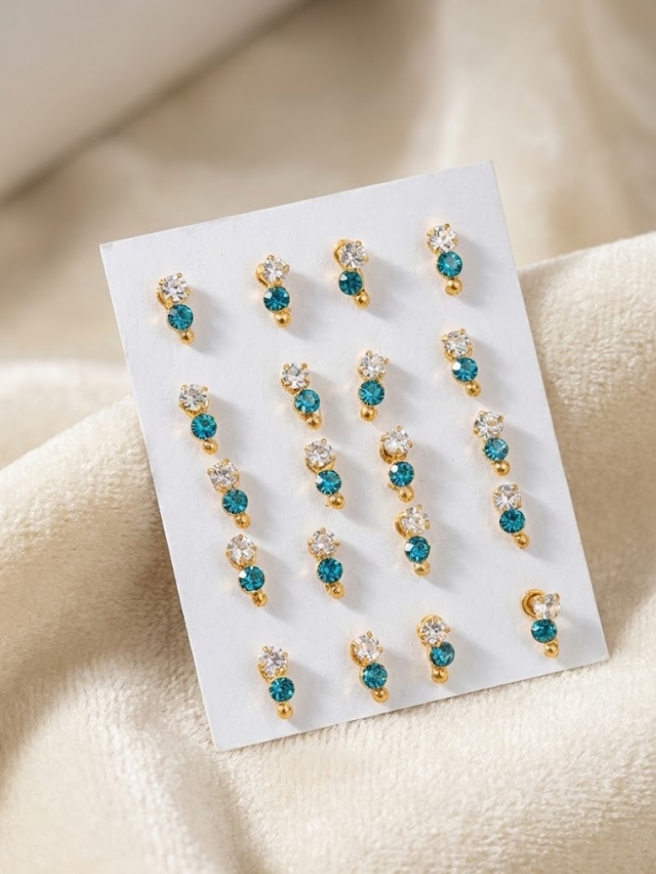 Kids Micro Plated Blue Stone Earrings | Daily Wear Studs for Girls | Stylish Kids Jewelry ( Pair )