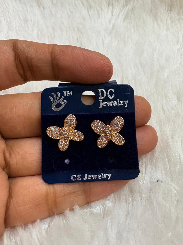 Rose Gold Butterfly Petal CZ Stud Earrings – Trendy Women’s Jewelry