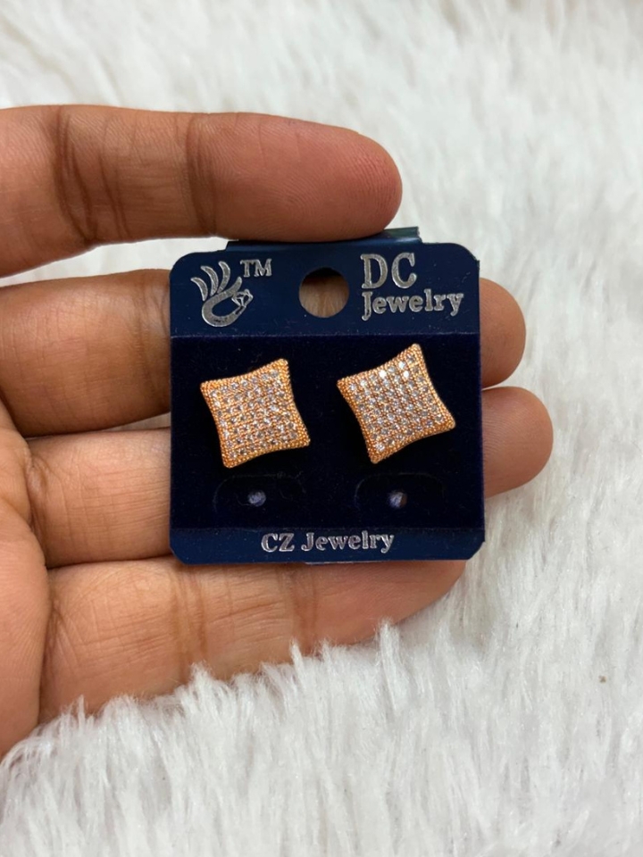 Rose Gold Soft Square CZ Stud Earrings – Minimal Daily Wear