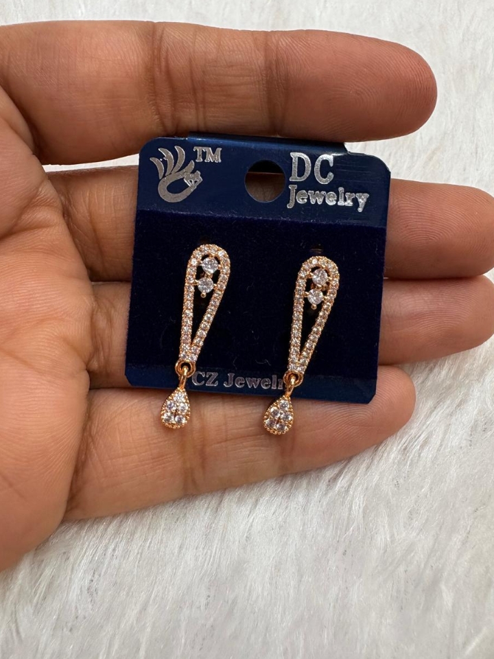 Rose Gold Long Teardrop CZ Earrings – Stylish Designer Party Wear