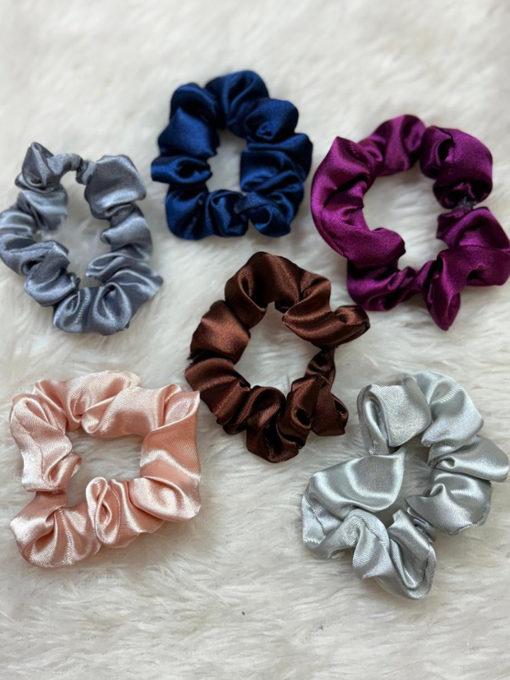 Premium Satin Scrunchies Set – Pack of 6 | Soft, Smooth & Hair-Friendly | Only Rs 30
