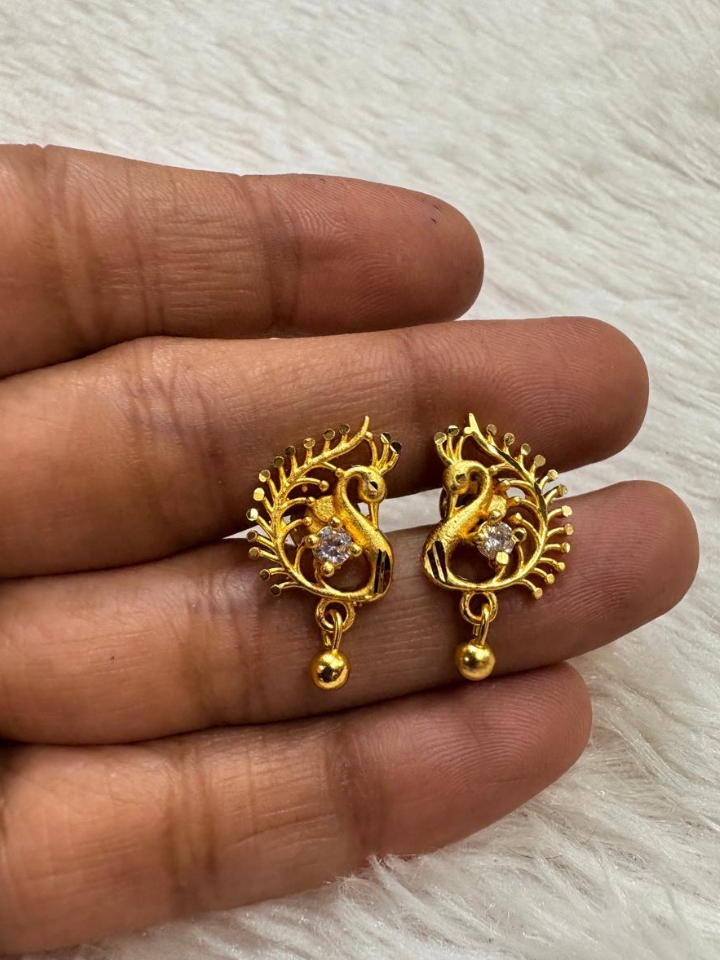 Crystal Peacock Design Gold Replica Earrings – Elegant Traditional Jewelry