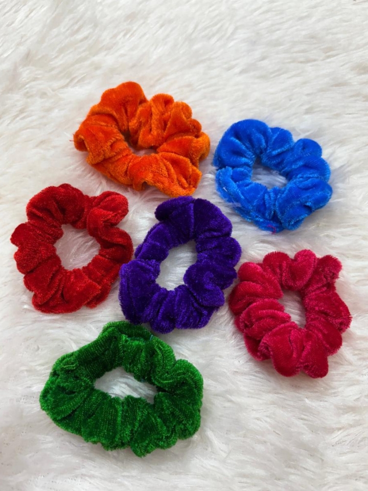 Velvet Scrunchies – Set of 6 Colorful Hair Ties | Soft & Stretchy | Full Set Only Rs 30