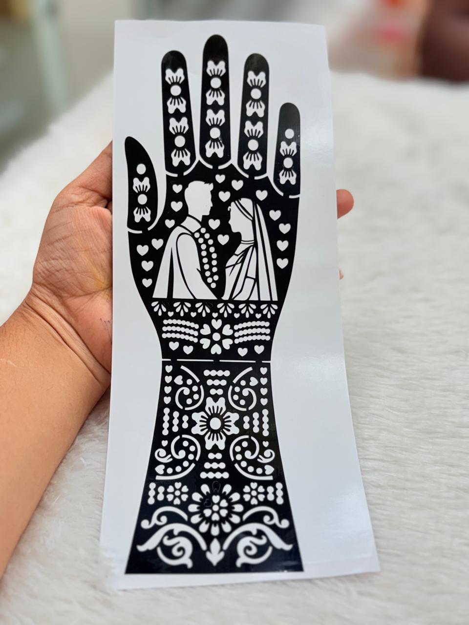 Bride and Groom Mehndi Stencil – Easy Hand Henna Design Template for Weddings & Parties