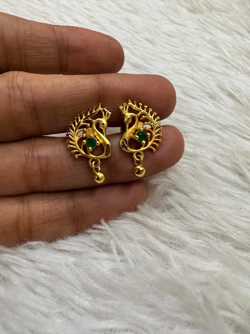 Emerald Green Peacock Stud Earrings – Gold Replica Lightweight Jhumki Design