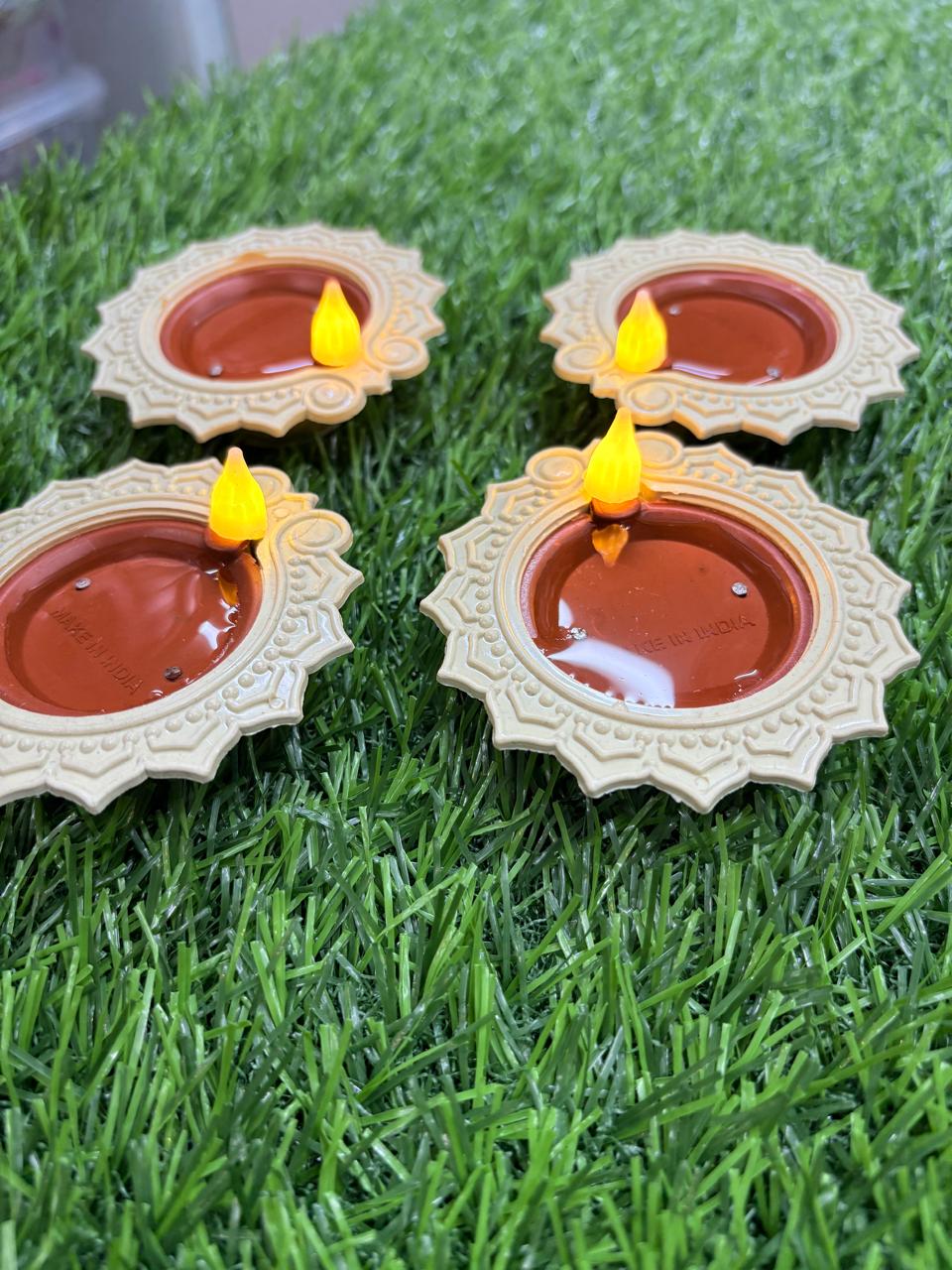 Golden LED Decorative Diya Set of 4 – Flameless Festival Lamps
