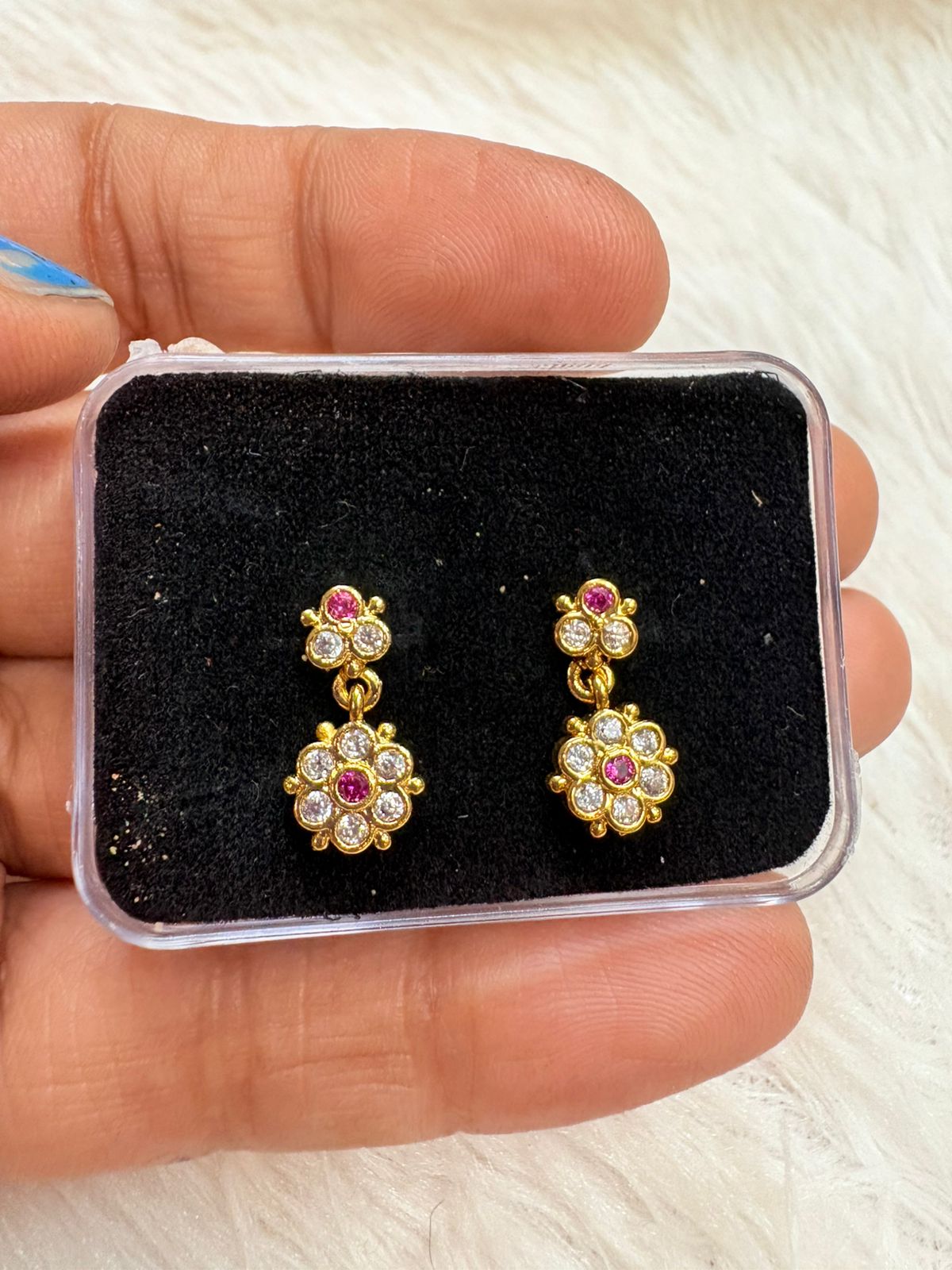Pink Stone Floral Kids Earrings | Micro Gold Plated | KDER1