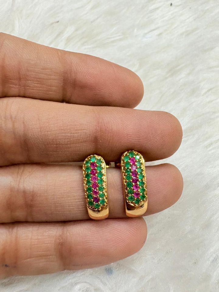 Microplated Gold Ring | Green & Pink Stone Regular Wear | Rs 180