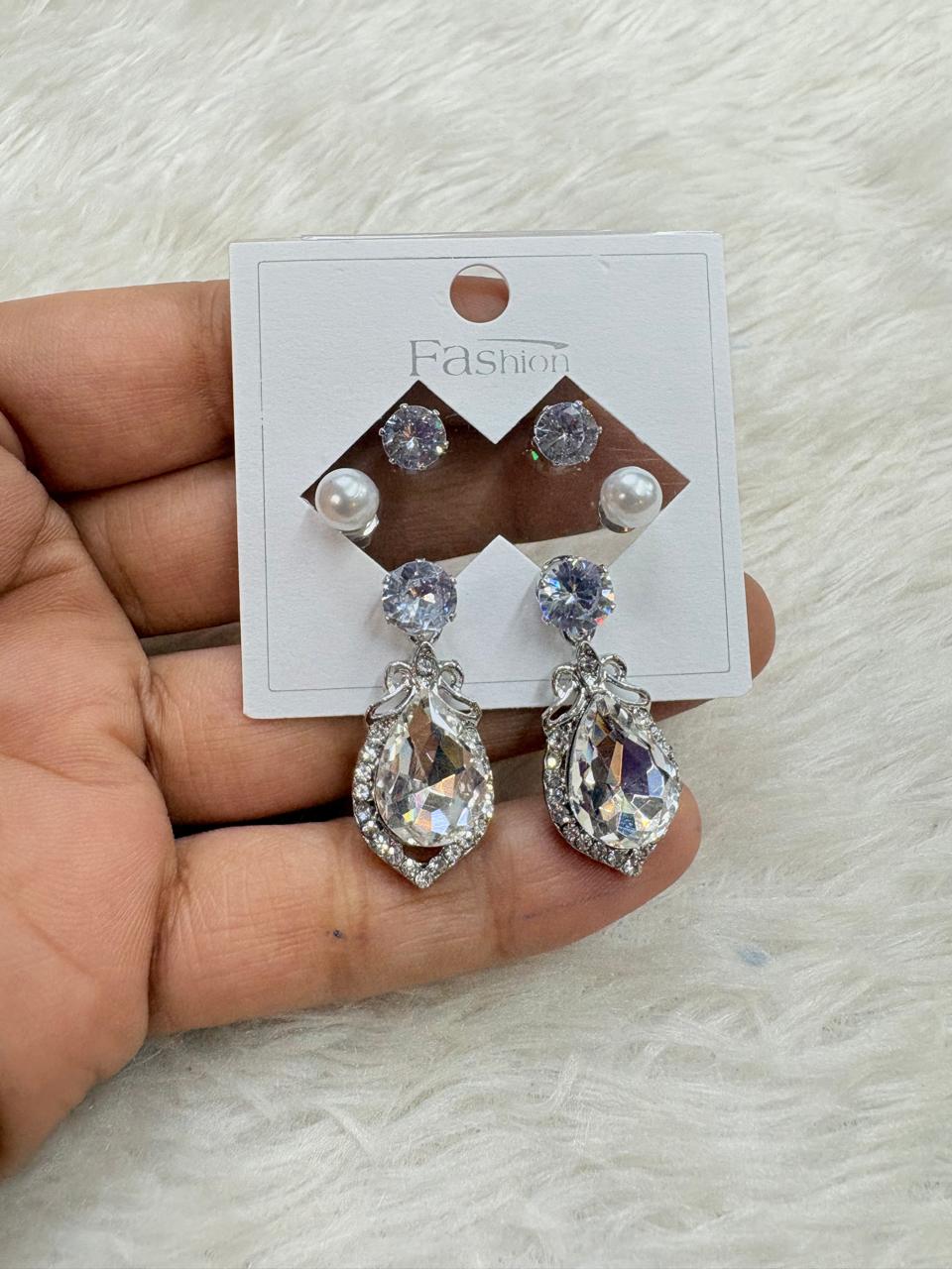 3 Pair Fancy Earrings Set for Women | Silver Plated Stud & Drop Earrings | Rs 99