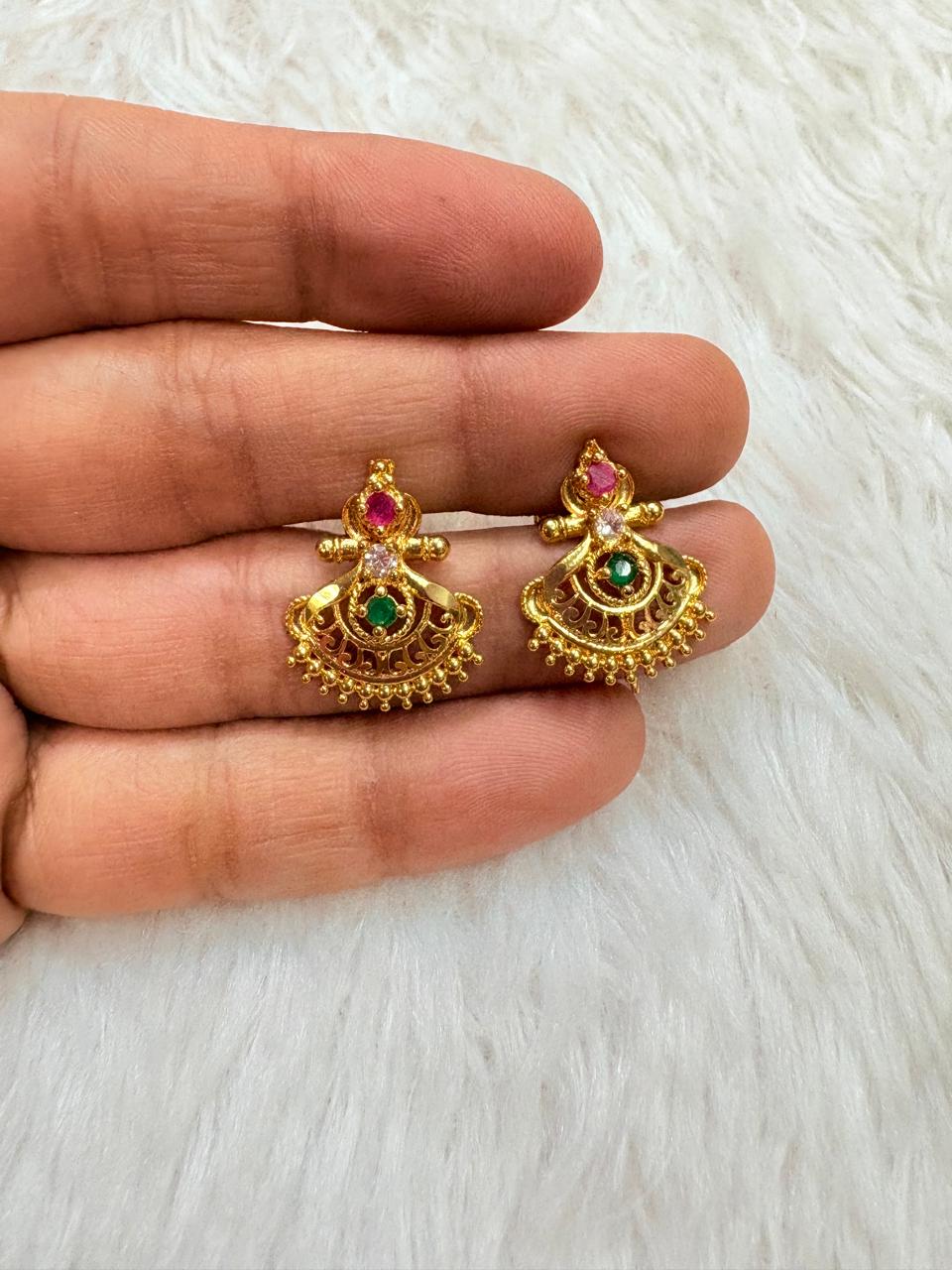 Traditional Gold Replica Stud Earrings for Women – Ruby & Emerald Stones