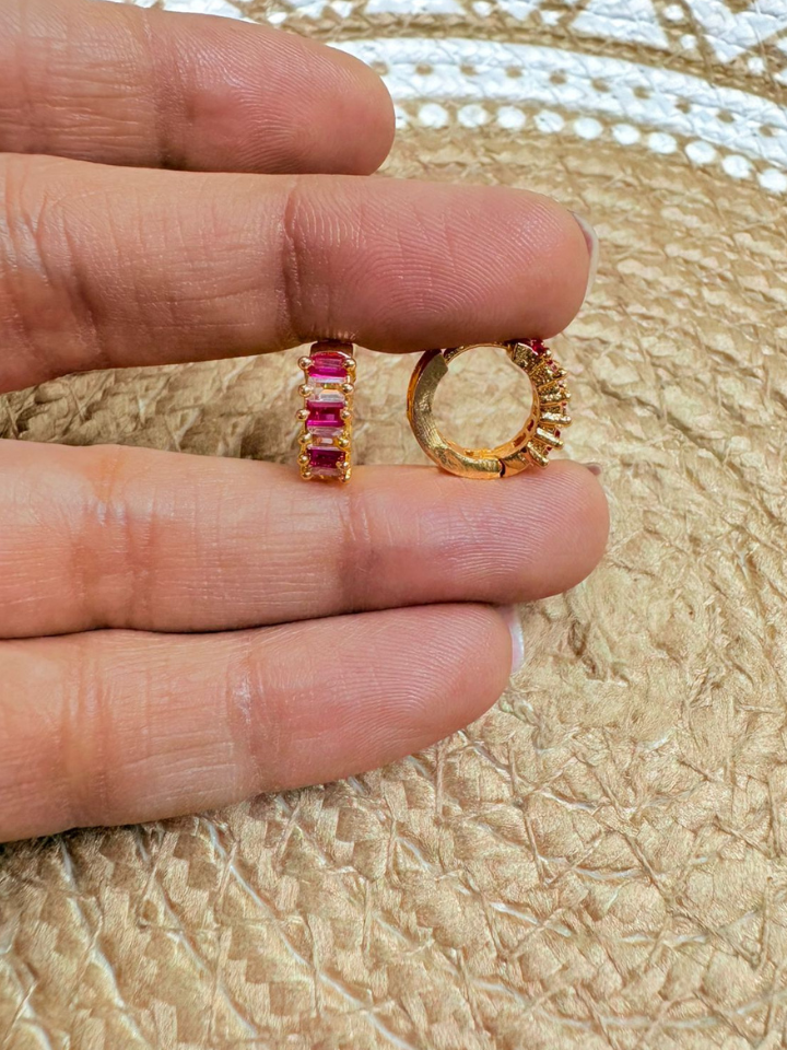 Microplated Stone Hoop Earrings for Women | Gold Finish Hoops | Daily & Party Wear Earrings