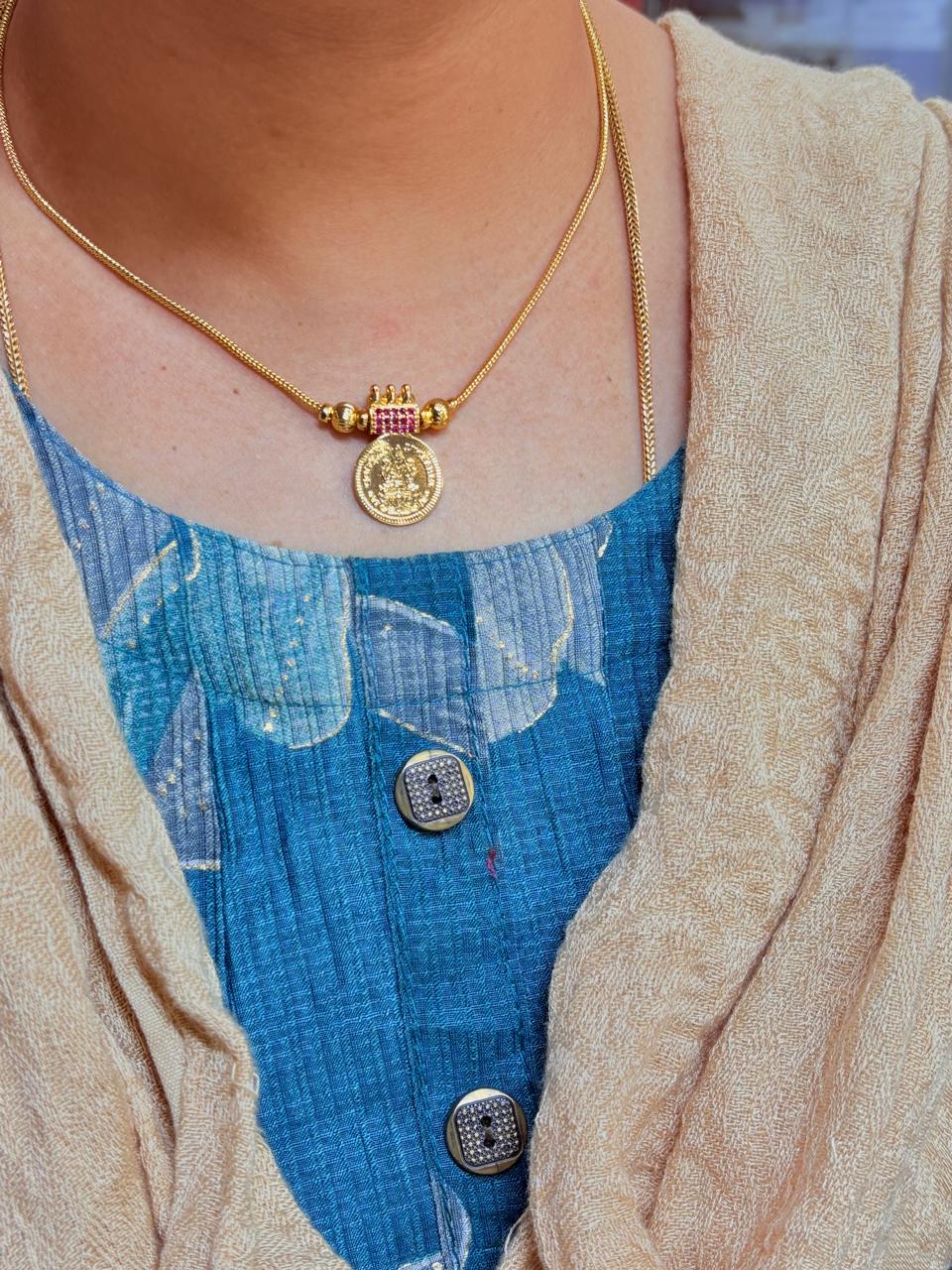 Traditional Single Coin Necklace Set – Micro Plated Gold Finish | Lightweight Daily Wear - Code LFSNEC02