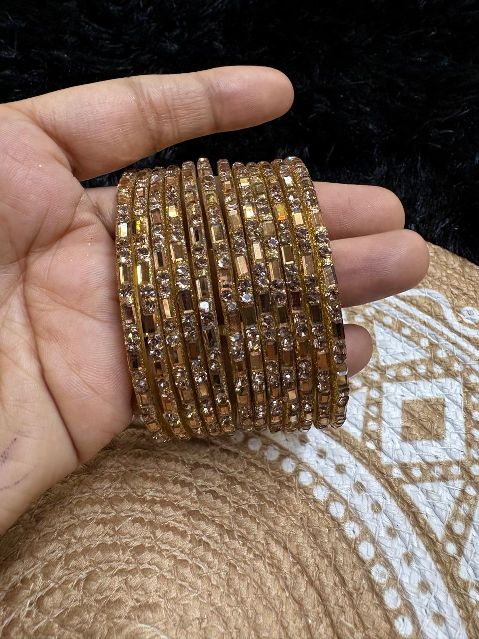 Designer Glass Side Bangles with Stone Work for Women – Gold & Silver Finish Code LFSGB01