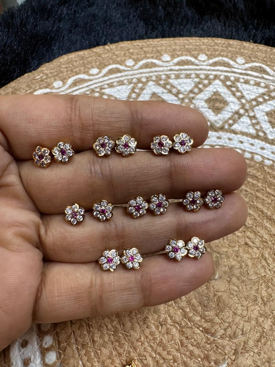 Kids Micro Plated Flower Stud Earrings – Stone Work Gold Finish Earrings