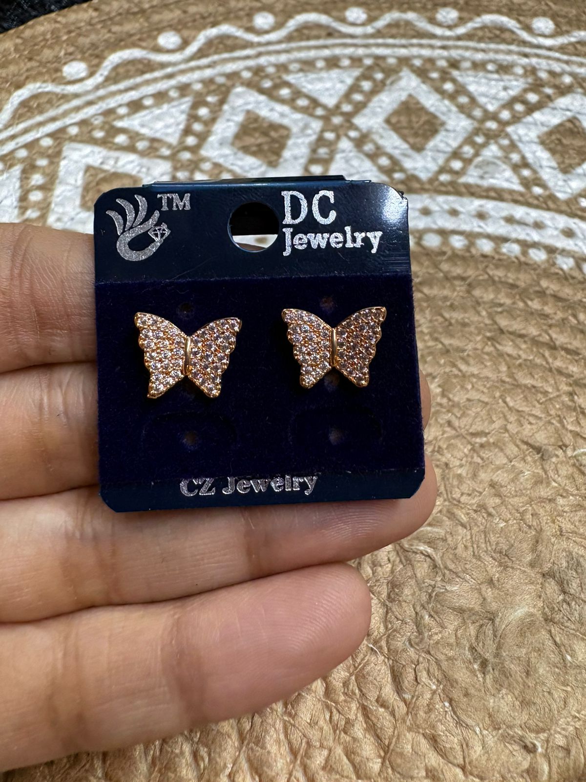 Kids Rose Gold Butterfly Stud Earrings – CZ Stone Cute Earrings for Children Code LFSRG01