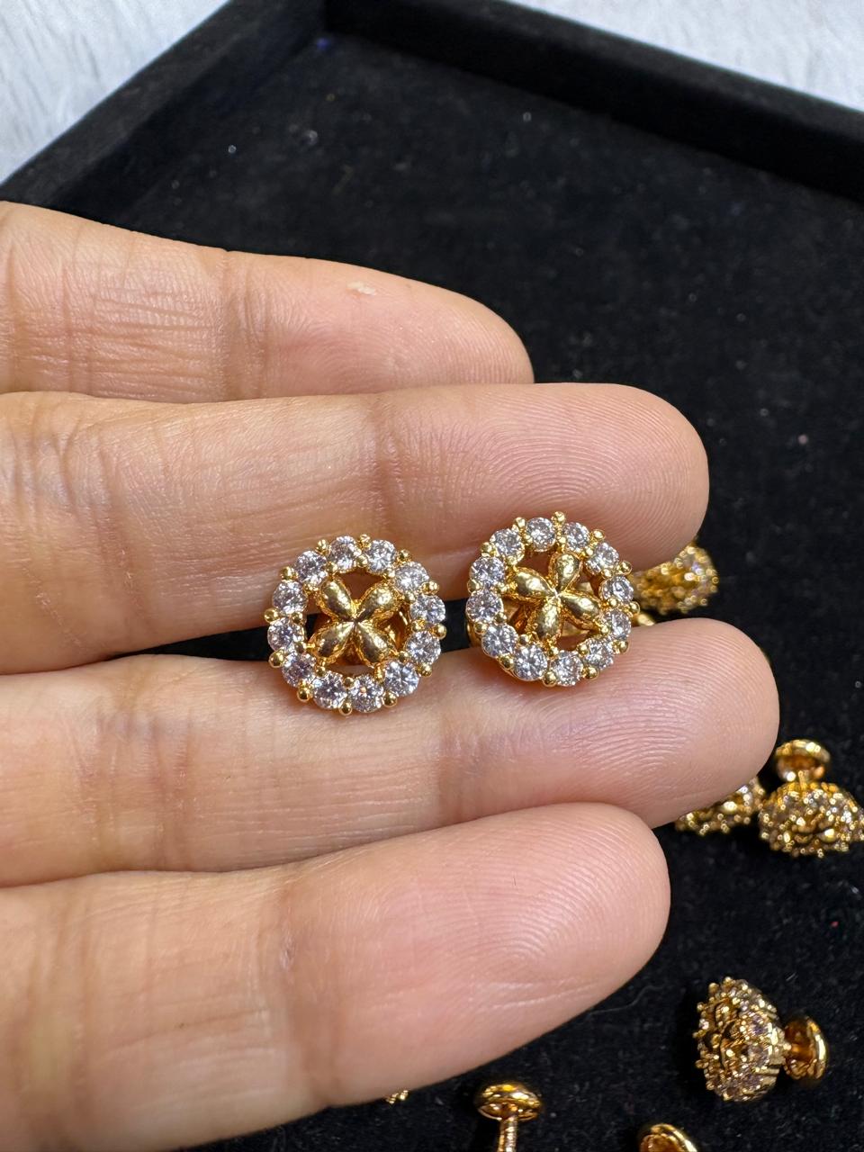 Diamond Replica Floral Stud Earrings – Gold Finish Elegant Daily Wear (LFSER20)