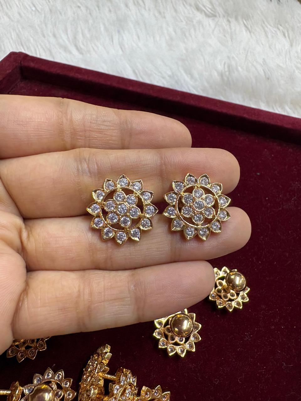 Panchaloha Diamond Replica Floral Stud Earrings – Gold Finish Traditional Design (55501)
