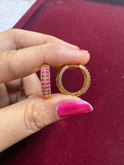 Gold Microplated Hoop Earrings for Women – Regular Wear Ruby Stone Hoops