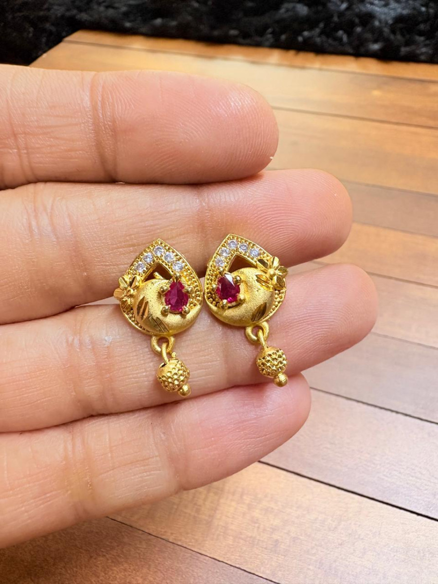 Gold Replica Ruby Stone Stud Earrings for Women – Daily Wear Traditional Design | Lightweight Fashion Jewelry(63101)