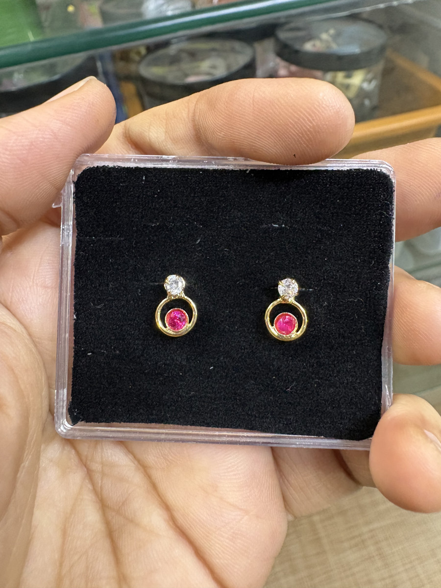 Kids earrings- white with pink-K33301